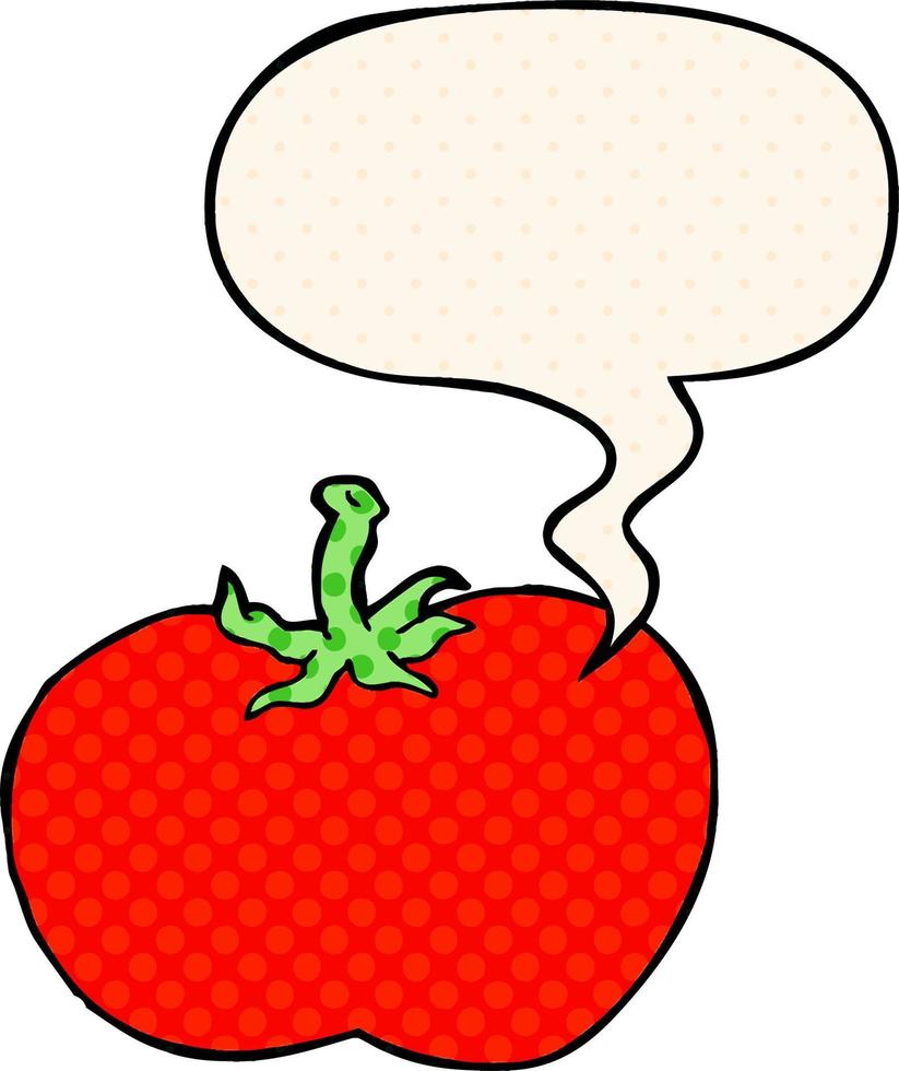 cartoon tomato and speech bubble in comic book style vector