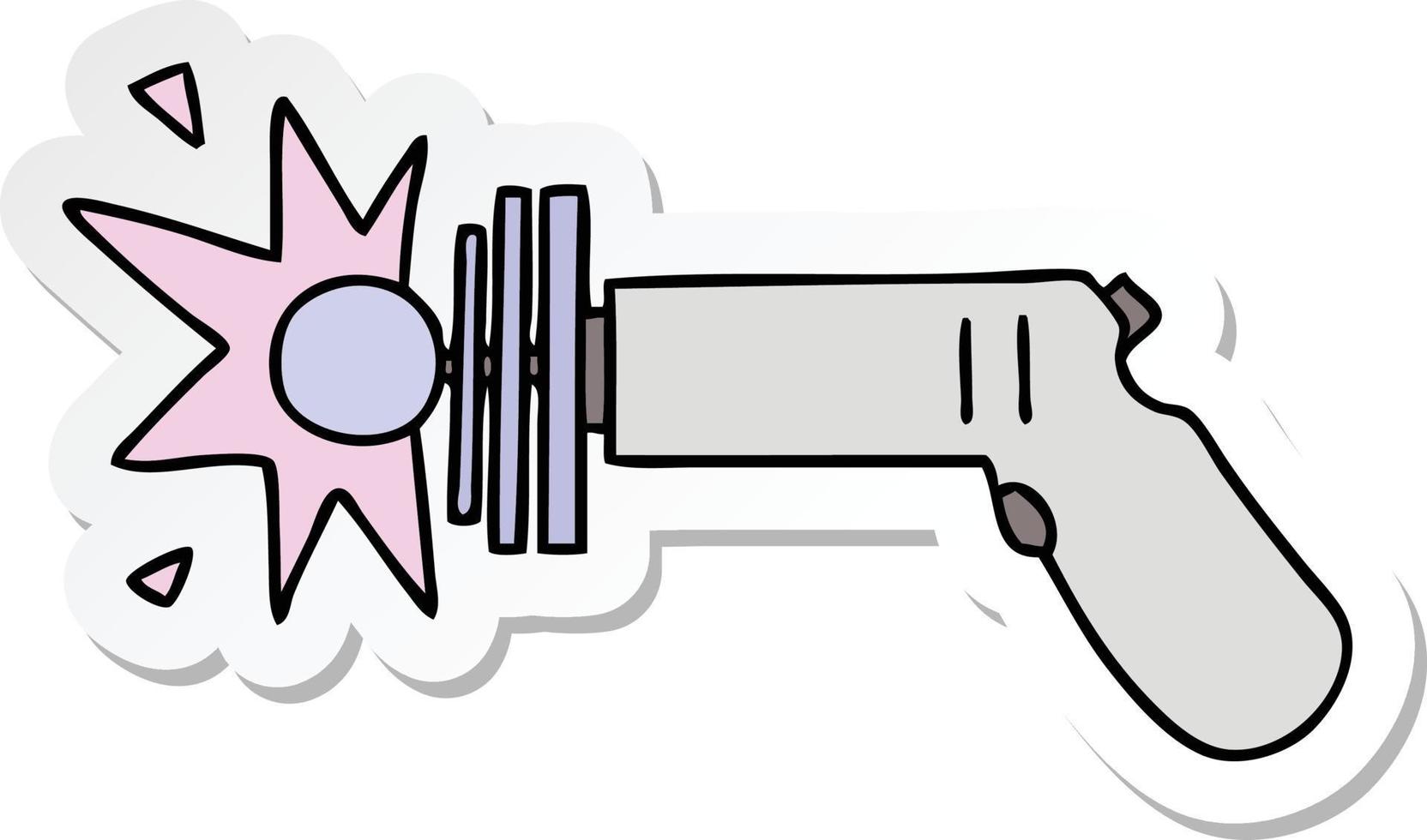 pegatina de una peculiar pistola de rayos dibujada a mano vector