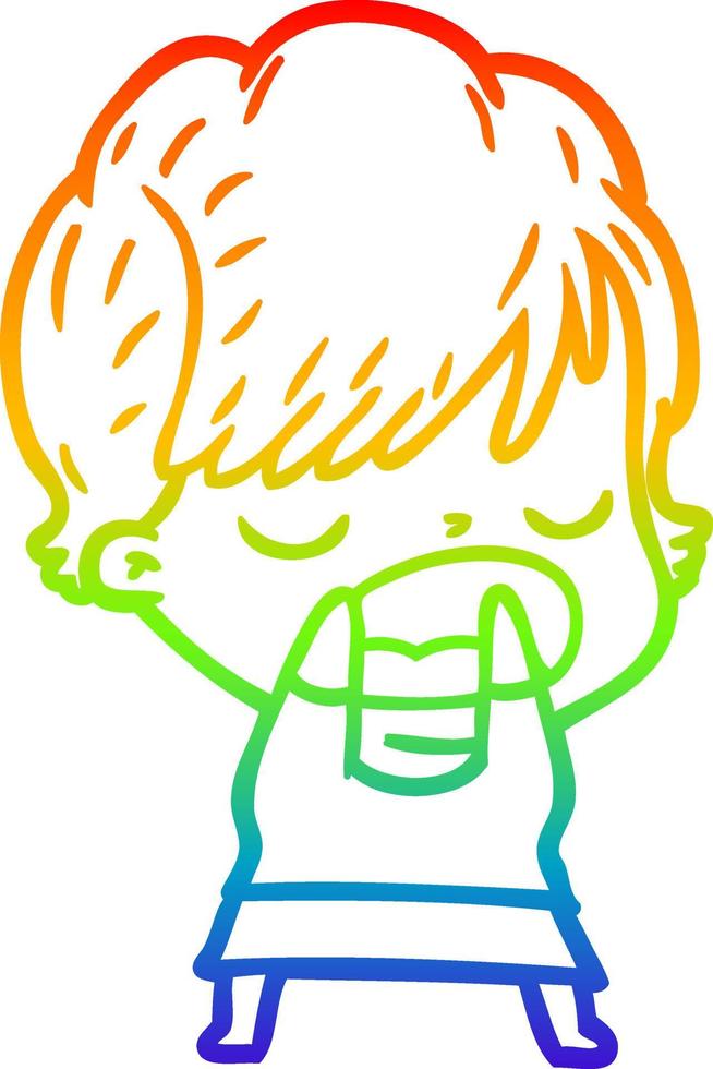 rainbow gradient line drawing cartoon woman talking vector