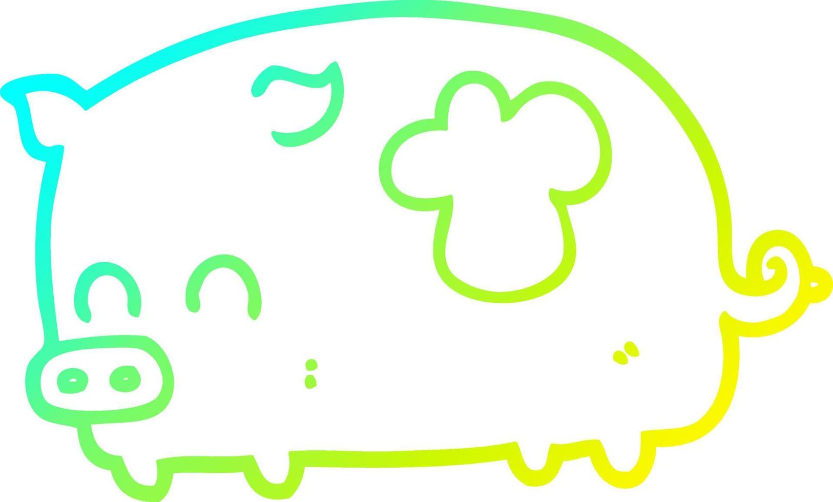 cold gradient line drawing cute cartoon pig vector