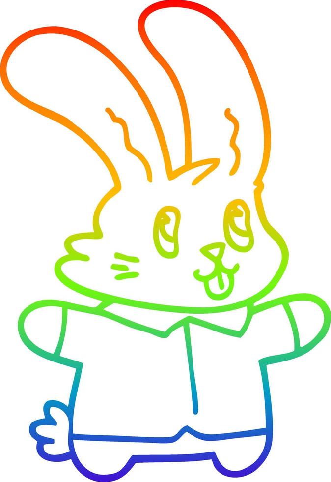 rainbow gradient line drawing cartoon happy rabbit vector