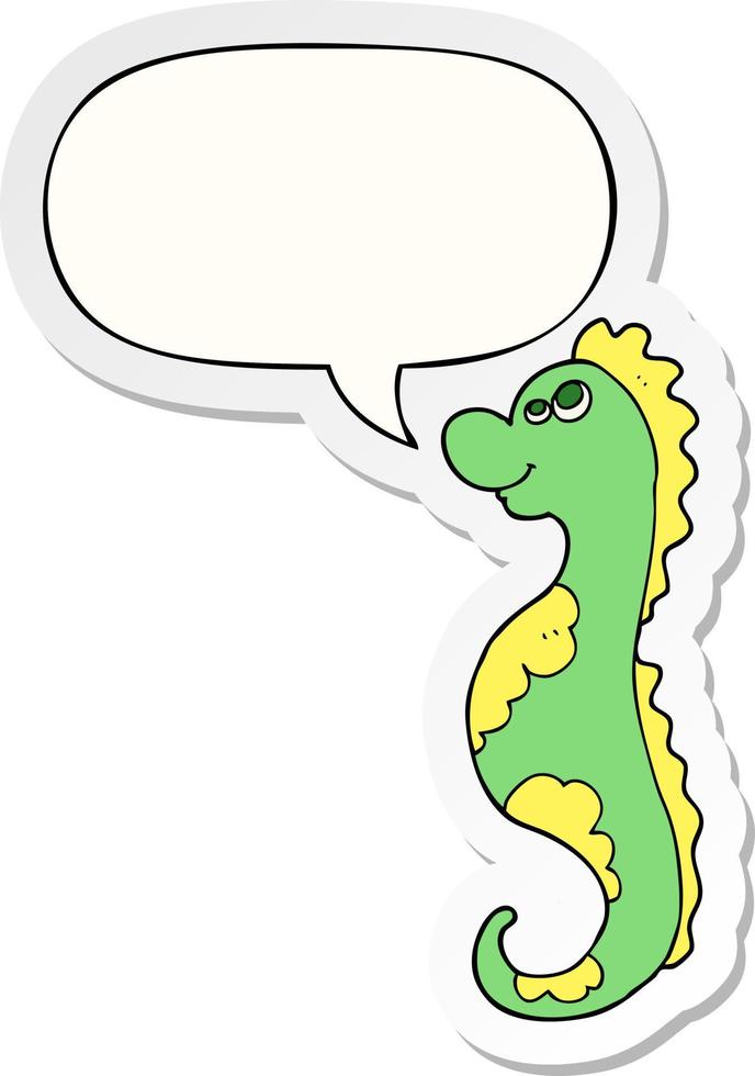cartoon sea horse and speech bubble sticker vector