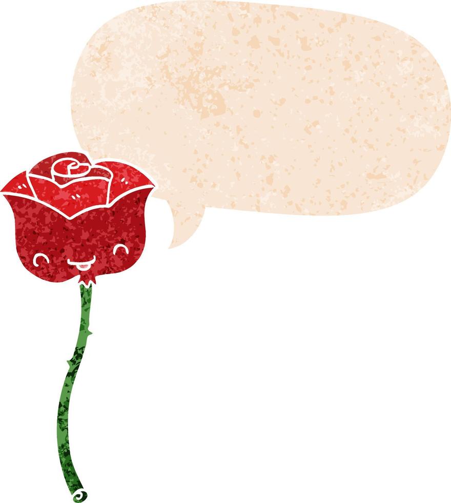 cartoon rose and speech bubble in retro textured style vector
