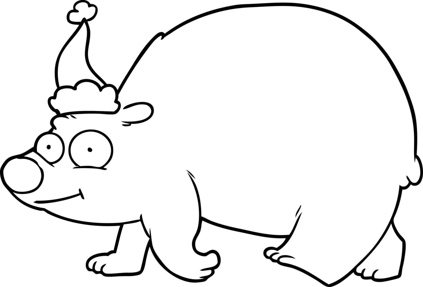dibujo lineal de un oso polar caminando con sombrero de santa vector