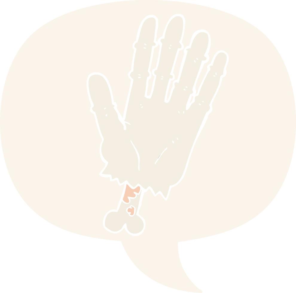 cartoon zombie hand and speech bubble in retro style vector