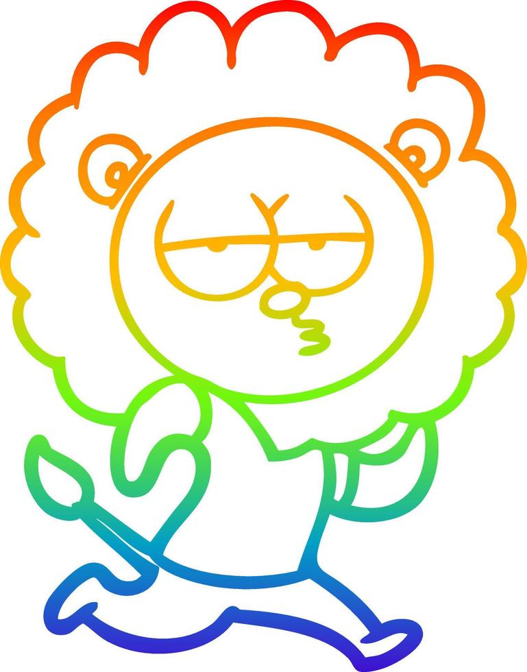 rainbow gradient line drawing cartoon running lion vector