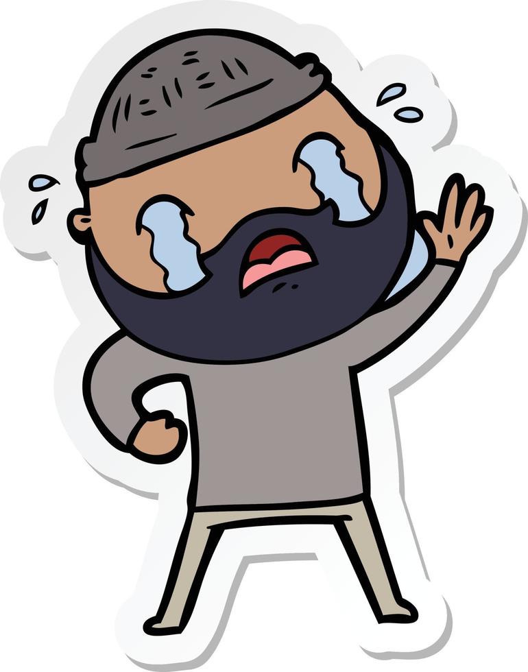 sticker of a cartoon bearded man waving and crying vector