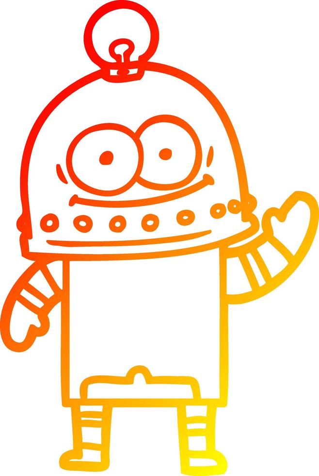 warm gradient line drawing happy carton robot with light bulb vector