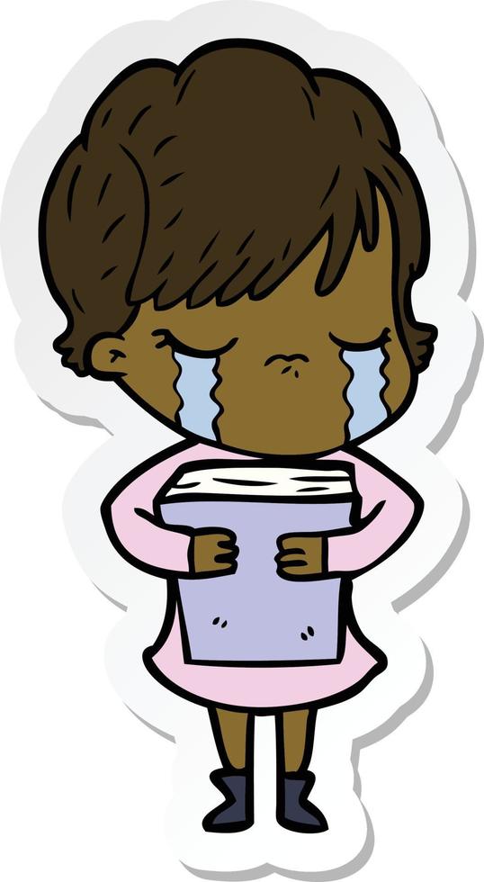 sticker of a cartoon woman crying vector