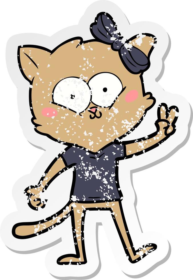 distressed sticker of a cartoon cat vector