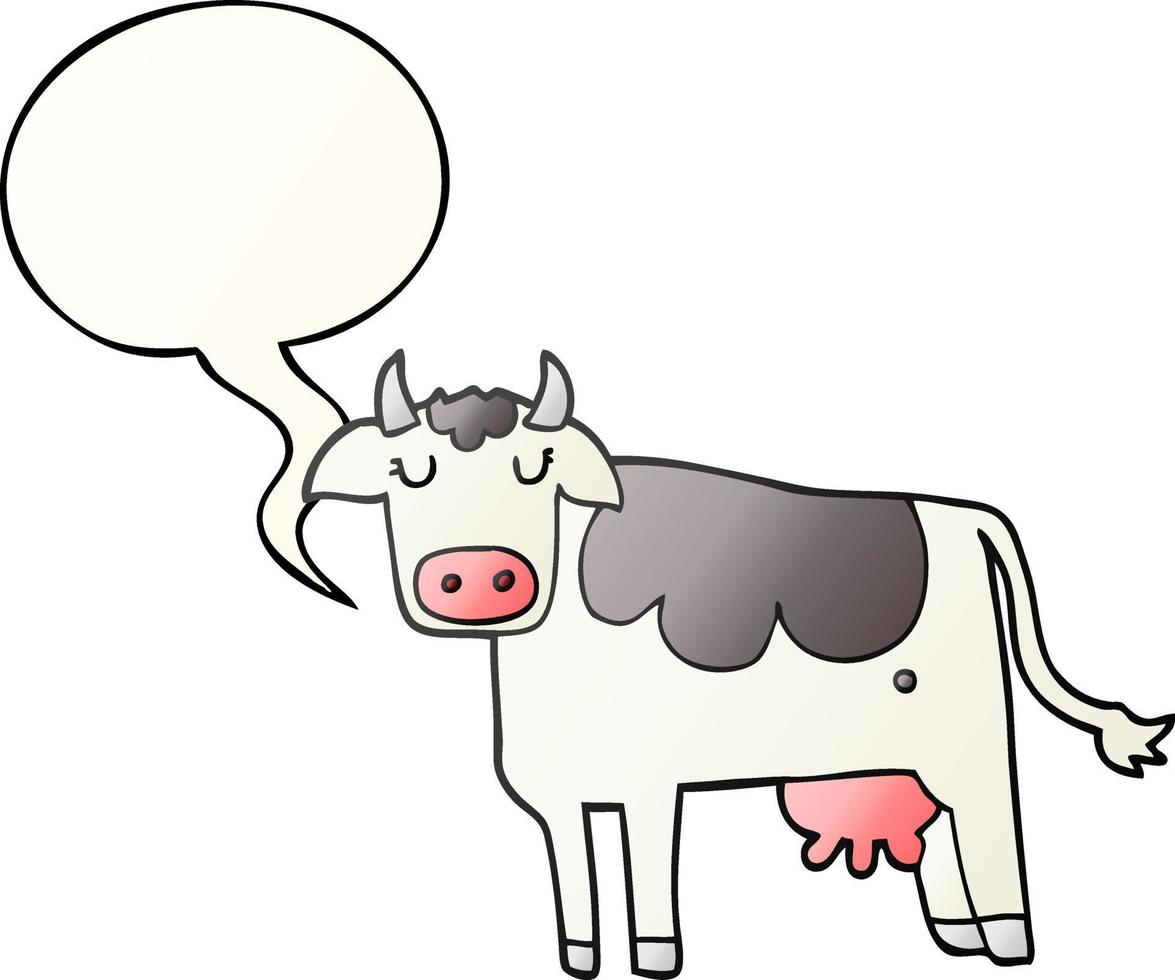 cartoon cow and speech bubble in smooth gradient style vector