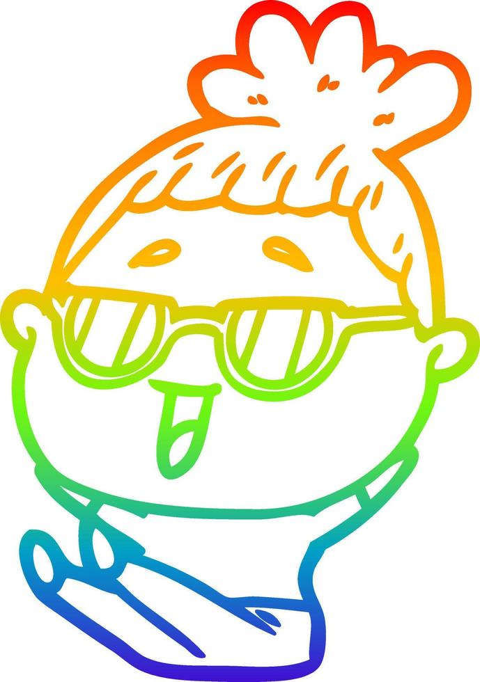 rainbow gradient line drawing cartoon happy woman wearing spectacles vector