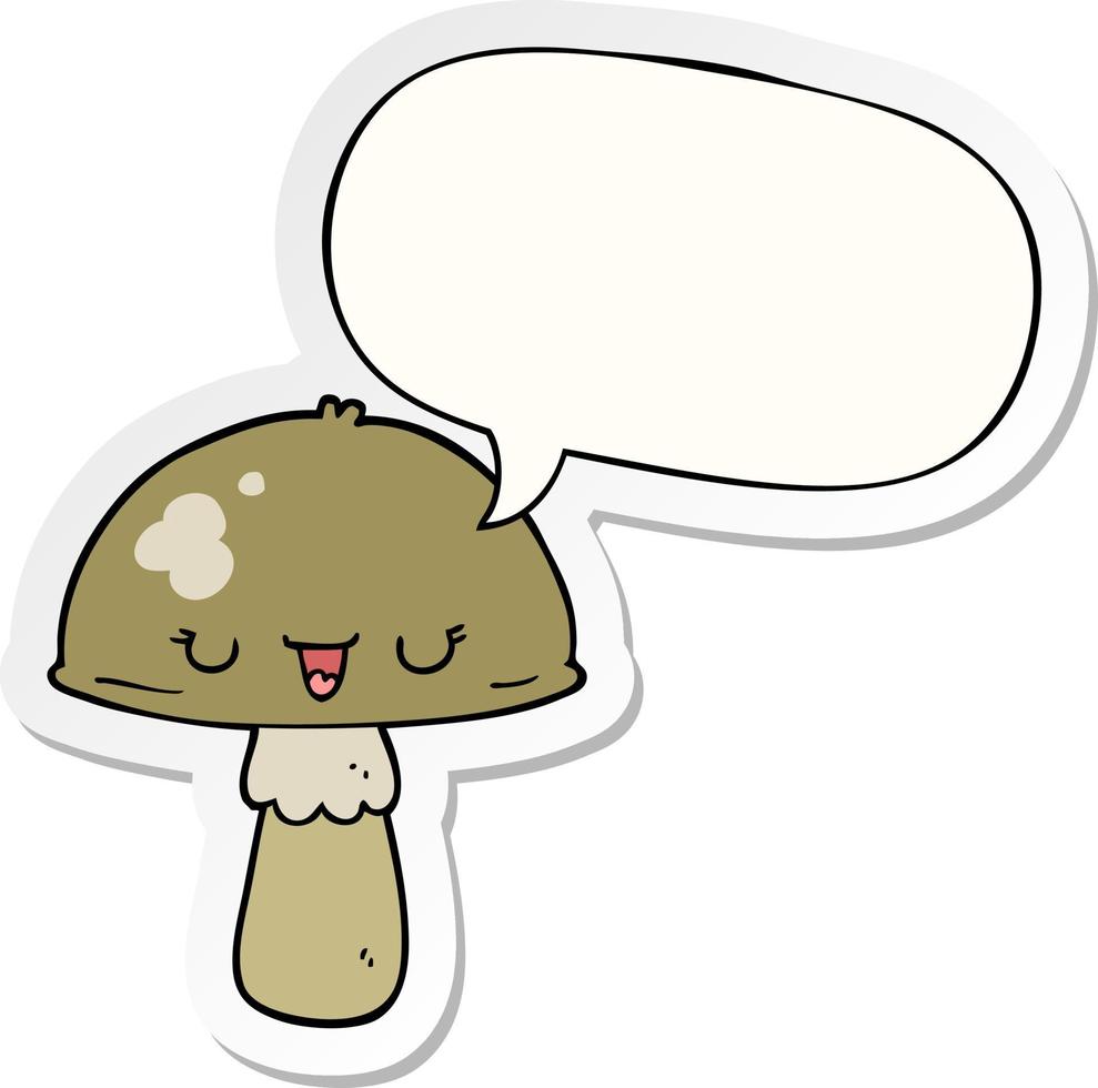 cartoon mushroom and speech bubble sticker vector