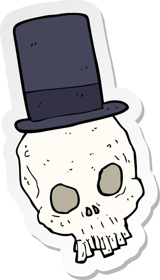 sticker of a cartoon skull wearing top hat vector