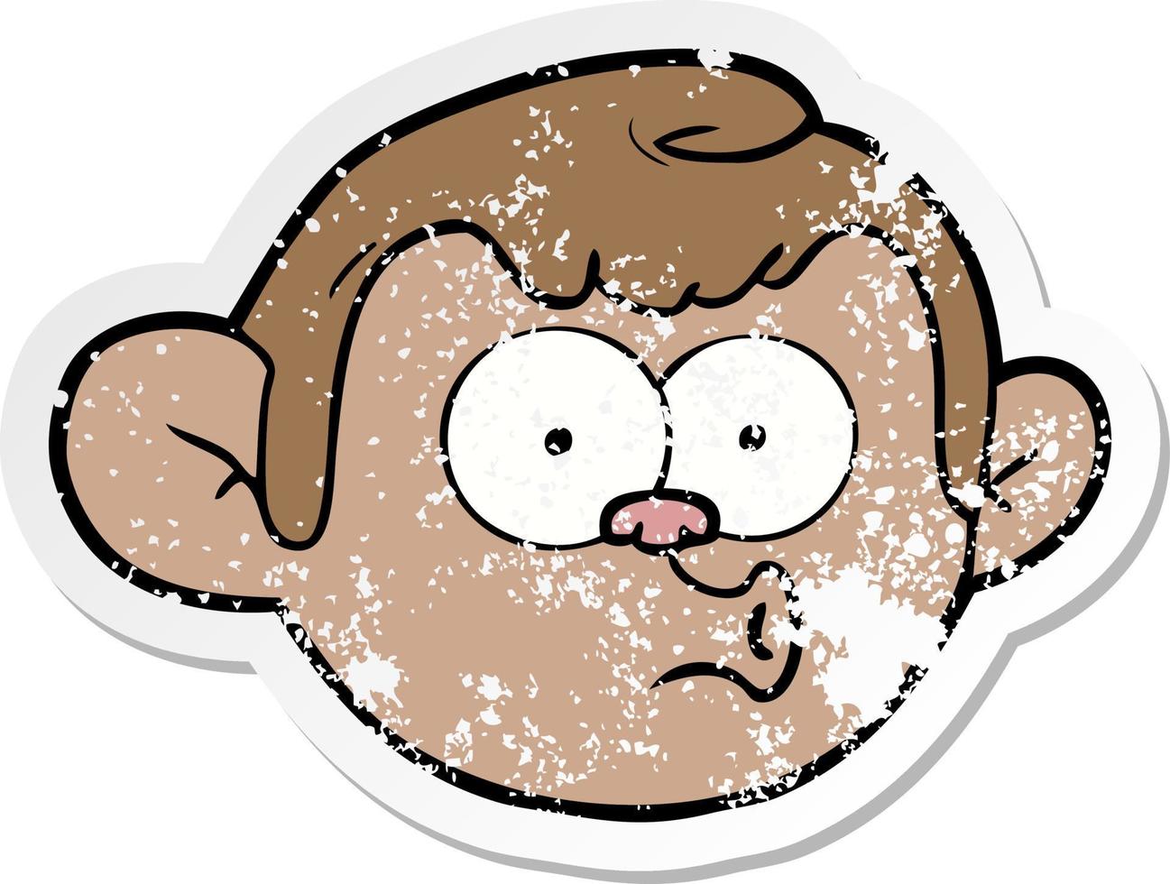 distressed sticker of a cartoon monkey face vector