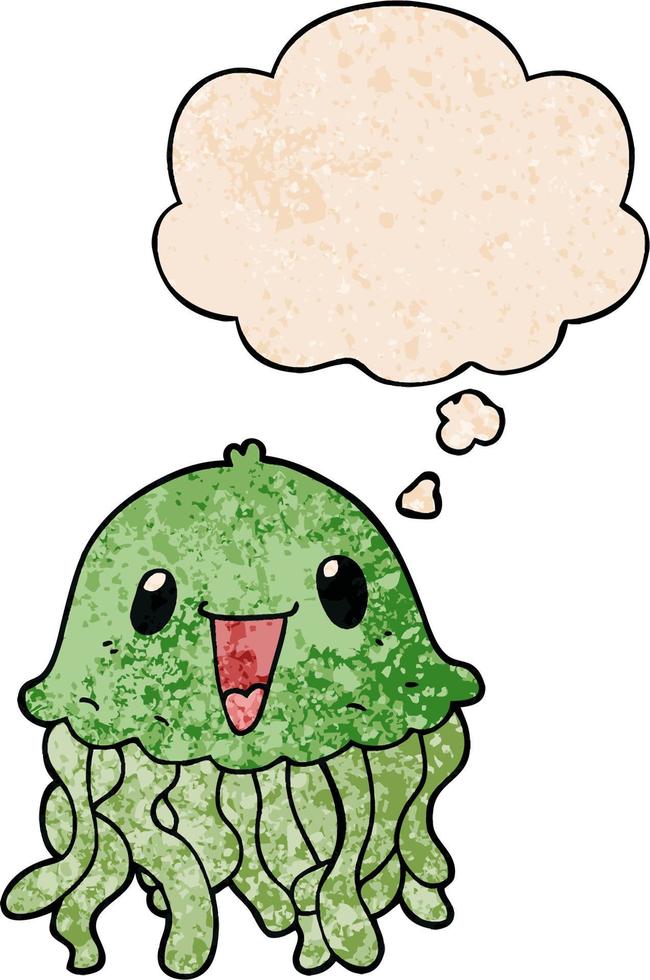 cartoon jellyfish and thought bubble in grunge texture pattern style vector