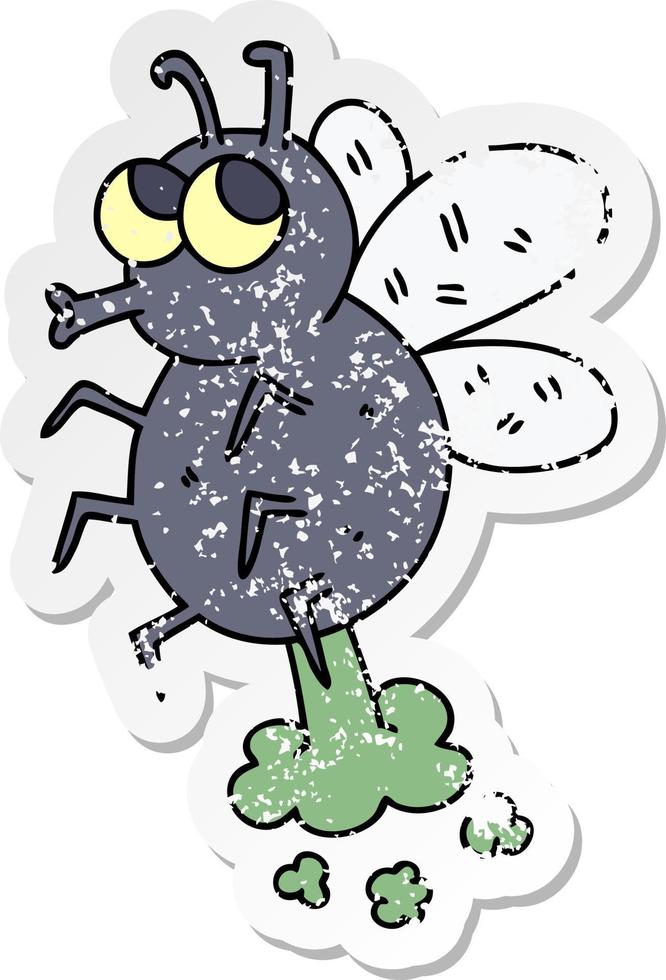 distressed sticker of a quirky hand drawn cartoon fly vector