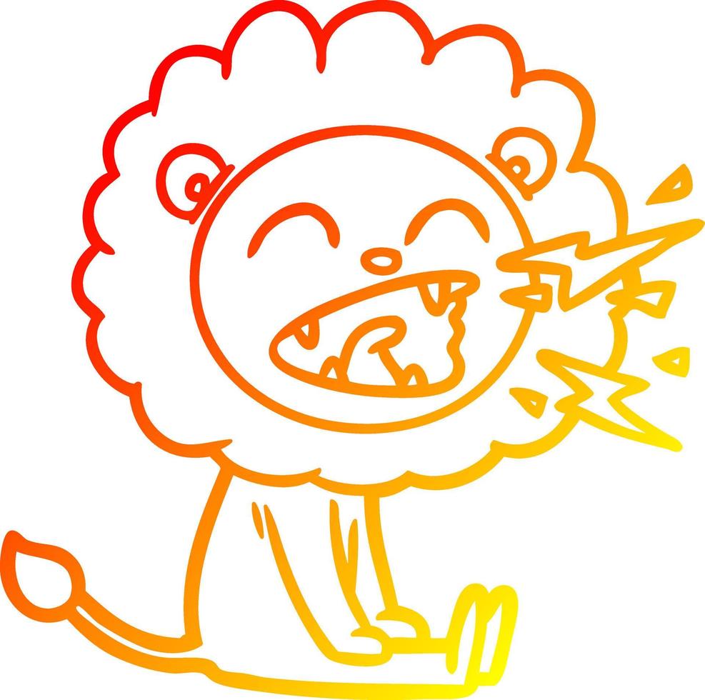 warm gradient line drawing cartoon roaring lion vector