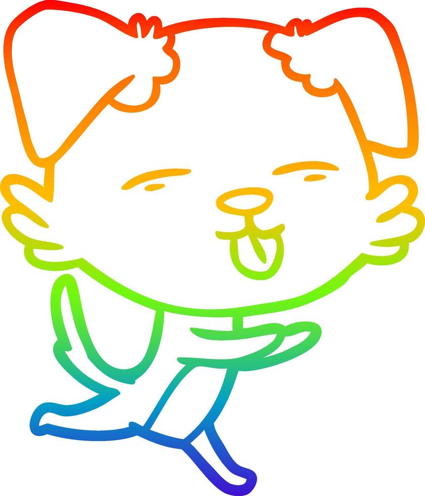 rainbow gradient line drawing cartoon dog sticking out tongue vector