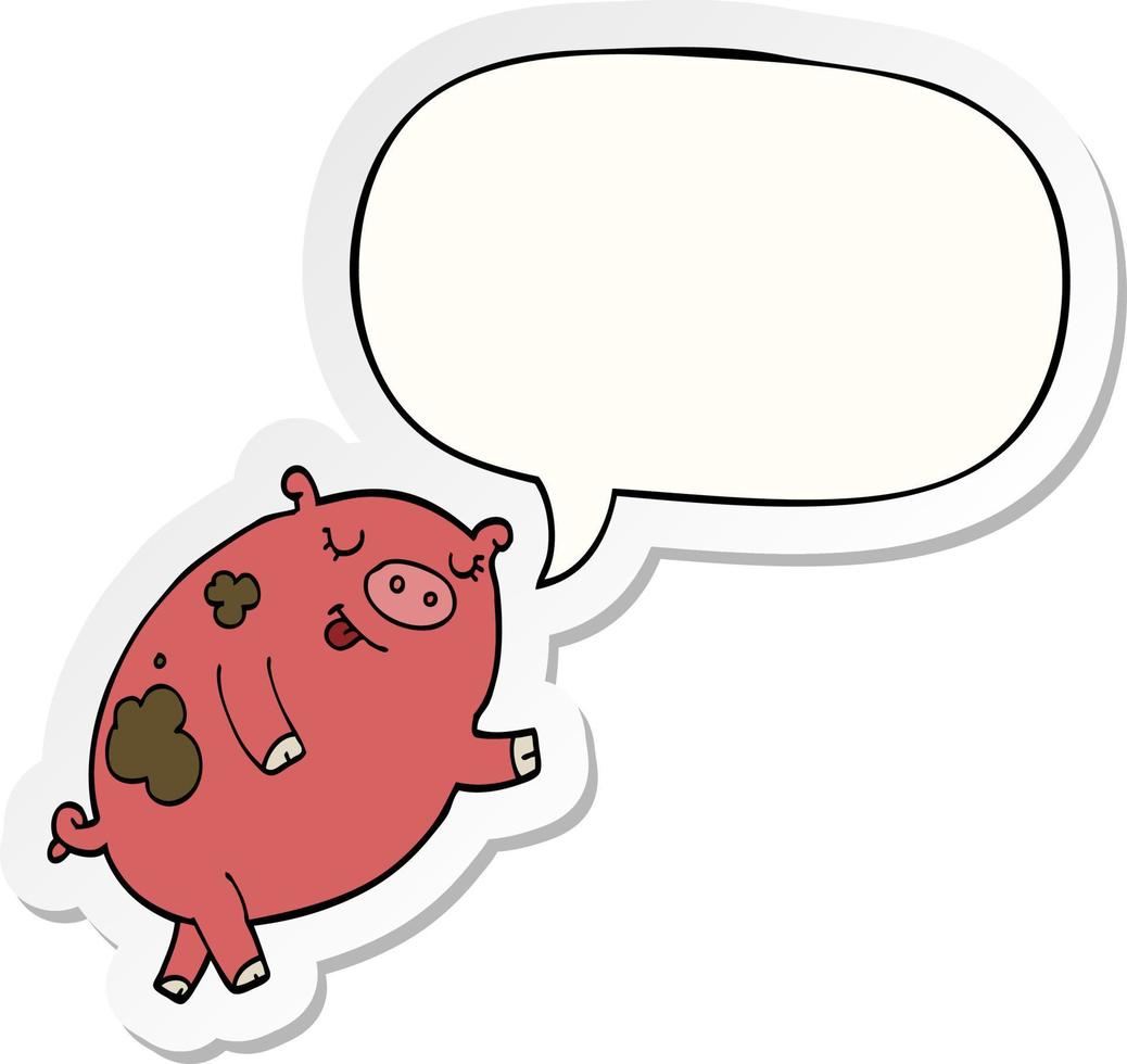 cartoon dancing pig and speech bubble sticker vector