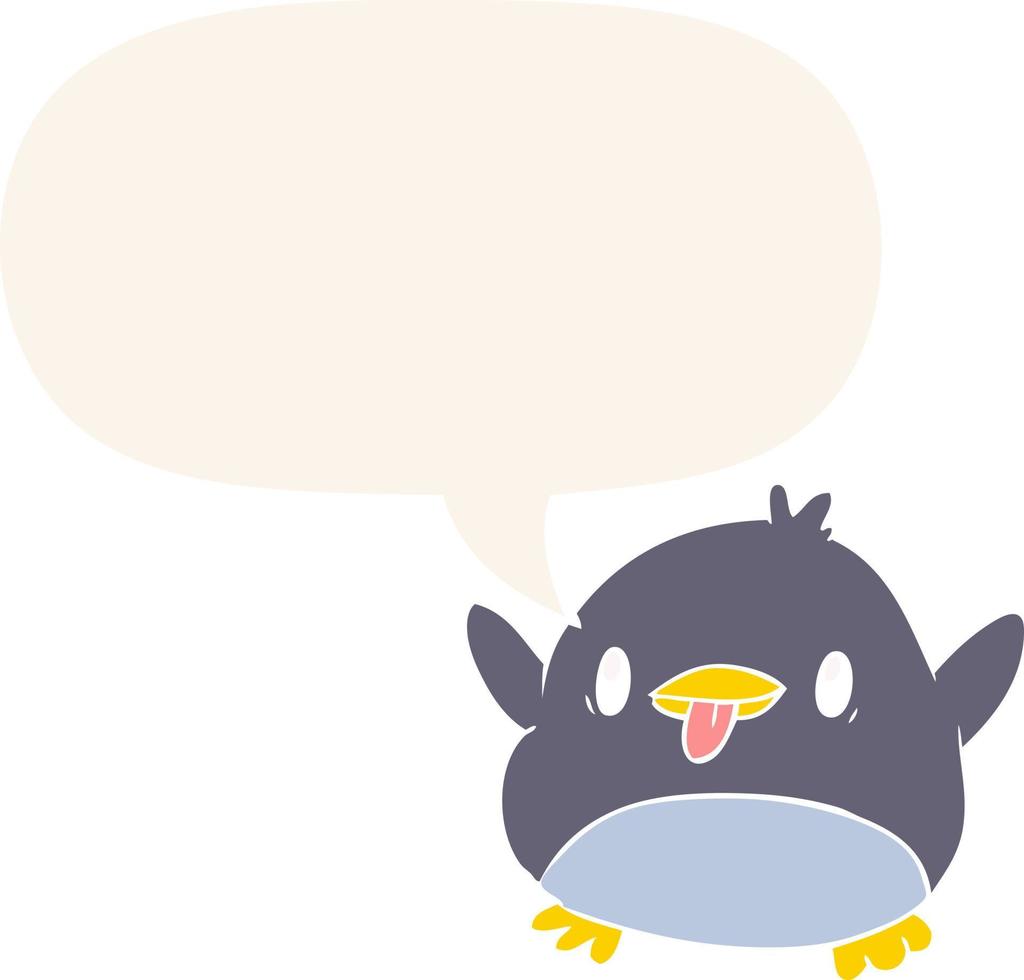 cute cartoon penguin and speech bubble in retro style vector