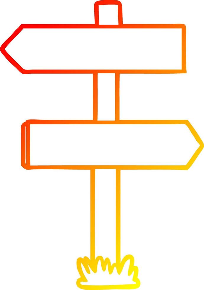 warm gradient line drawing cartoon sign post vector