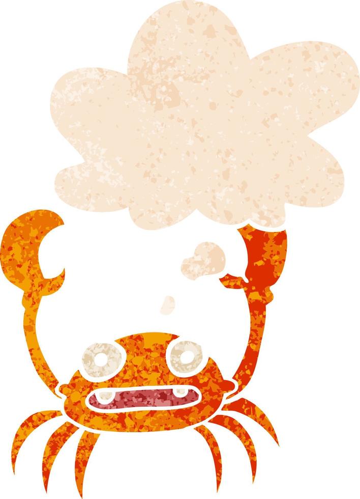 cartoon crab and thought bubble in retro textured style vector