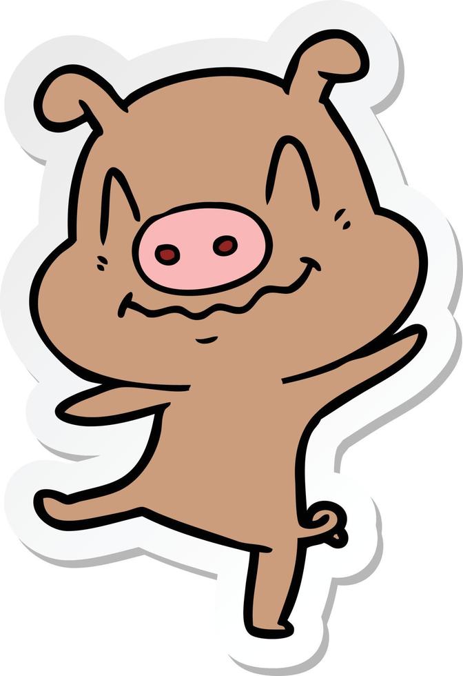 sticker of a cartoon drunk pig vector