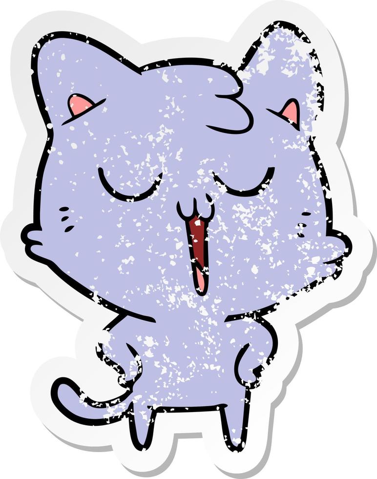 distressed sticker of a cartoon cat singing vector