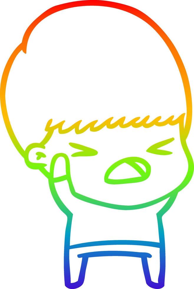 dibujo de línea de gradiente de arco iris hombre estresado de dibujos animados vector