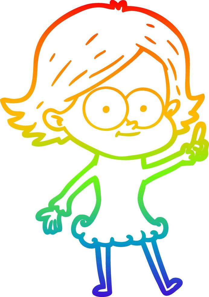rainbow gradient line drawing happy cartoon girl vector