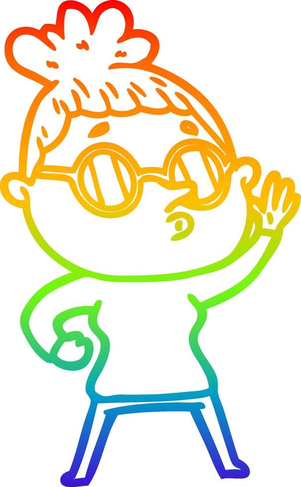 rainbow gradient line drawing cartoon woman wearing glasses vector