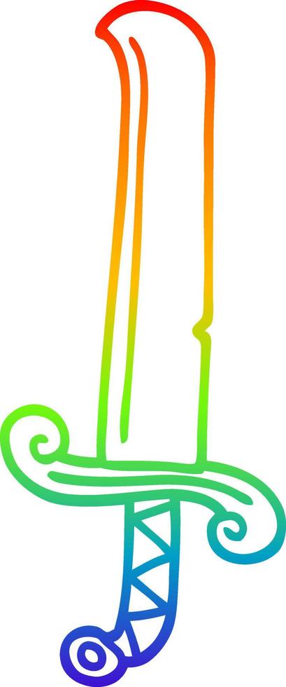 rainbow gradient line drawing cartoon long sword vector