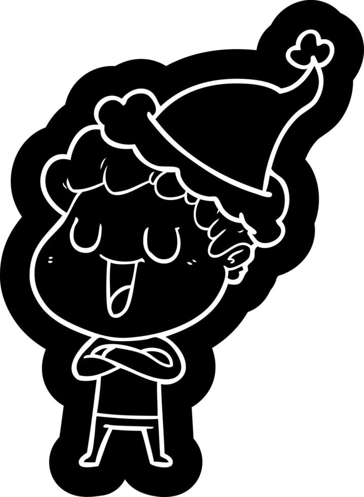 laughing cartoon icon of a man wearing santa hat vector