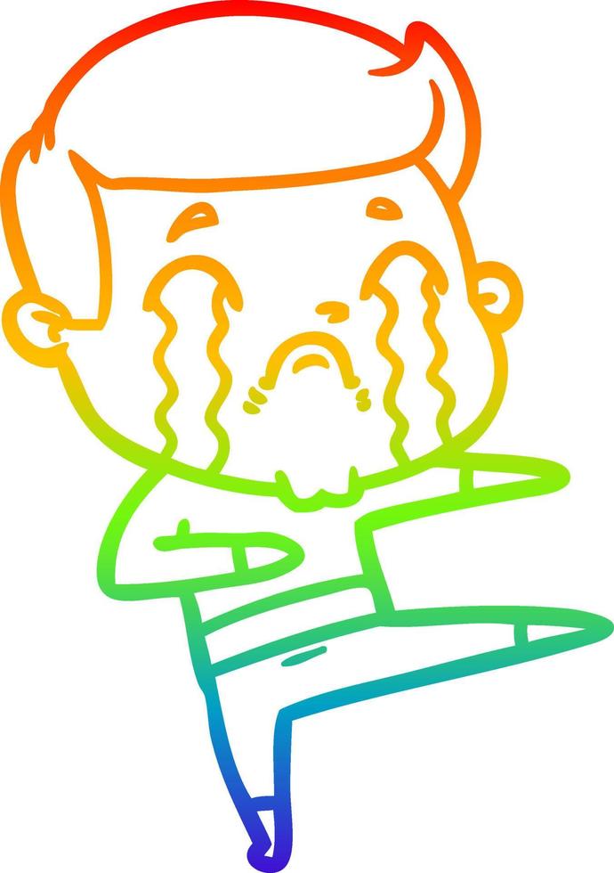 rainbow gradient line drawing cartoon man crying vector