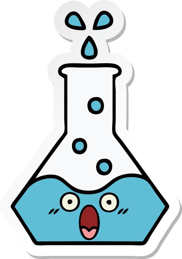 sticker of a cute cartoon science beaker vector