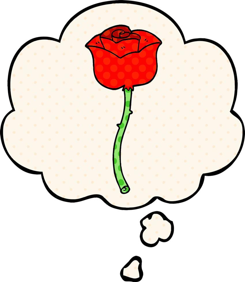 cartoon rose and thought bubble in comic book style vector