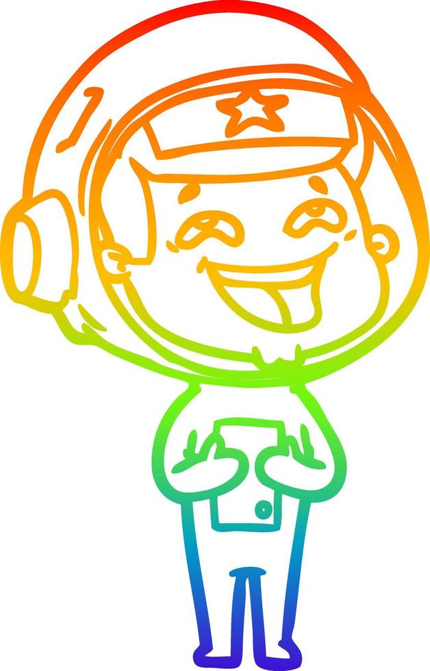 rainbow gradient line drawing cartoon laughing astronaut vector