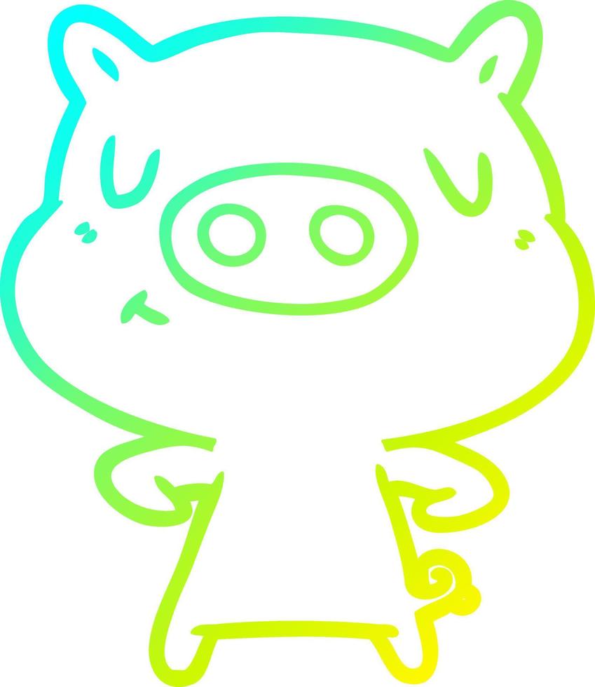 cold gradient line drawing cartoon content pig vector