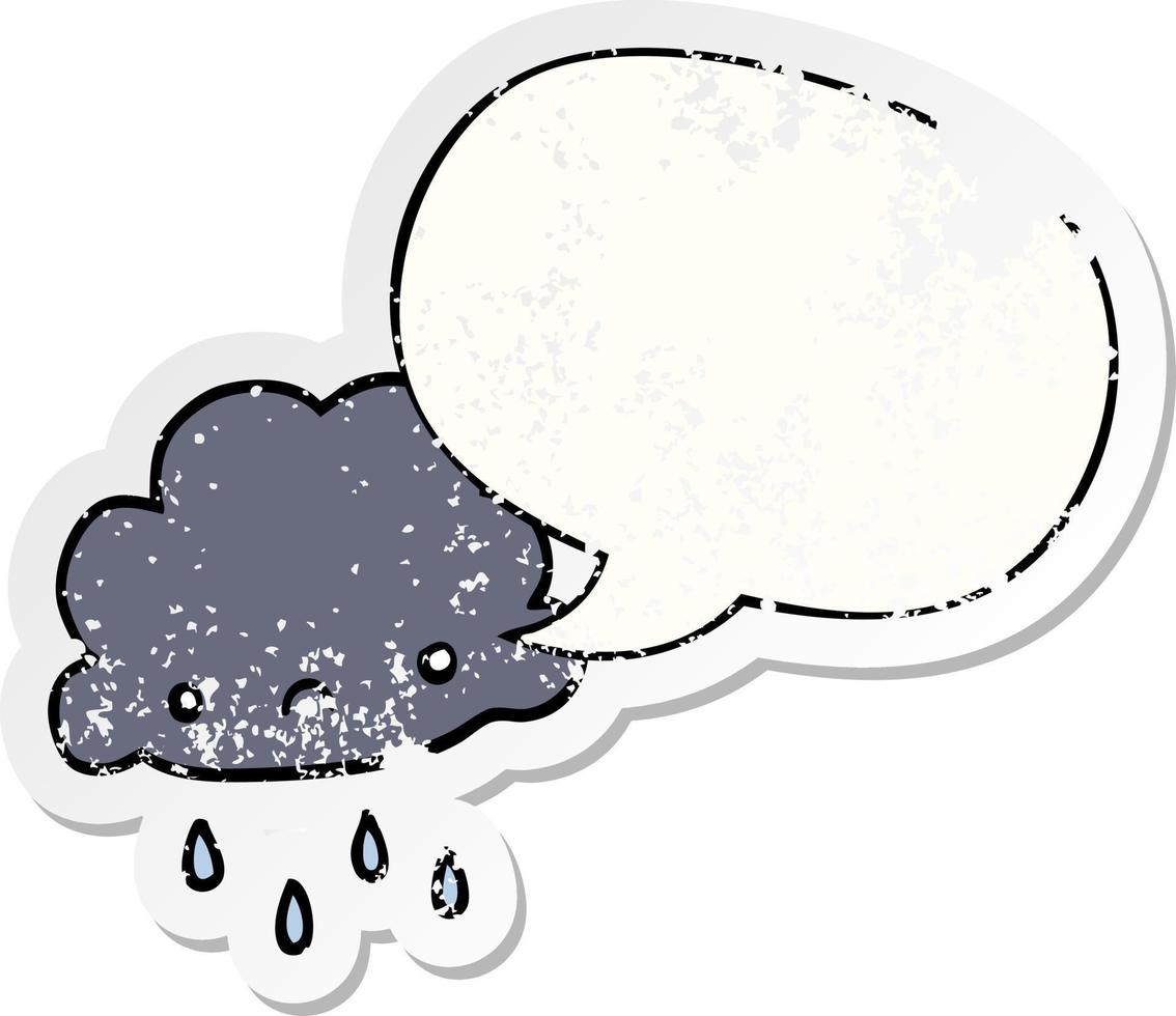 cartoon storm cloud and speech bubble distressed sticker vector