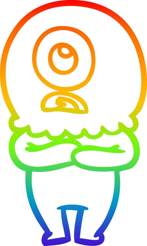 rainbow gradient line drawing cartoon cyclops alien spaceman vector