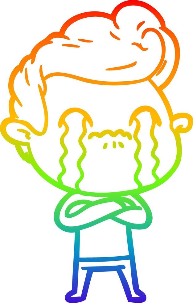 rainbow gradient line drawing cartoon man crying vector