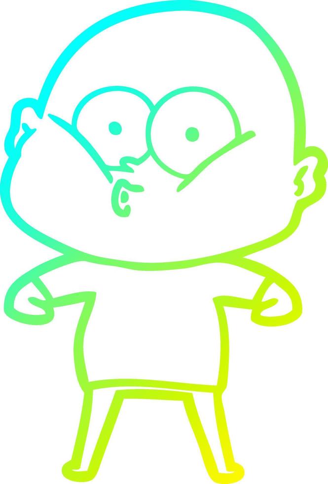 cold gradient line drawing cartoon bald man staring vector