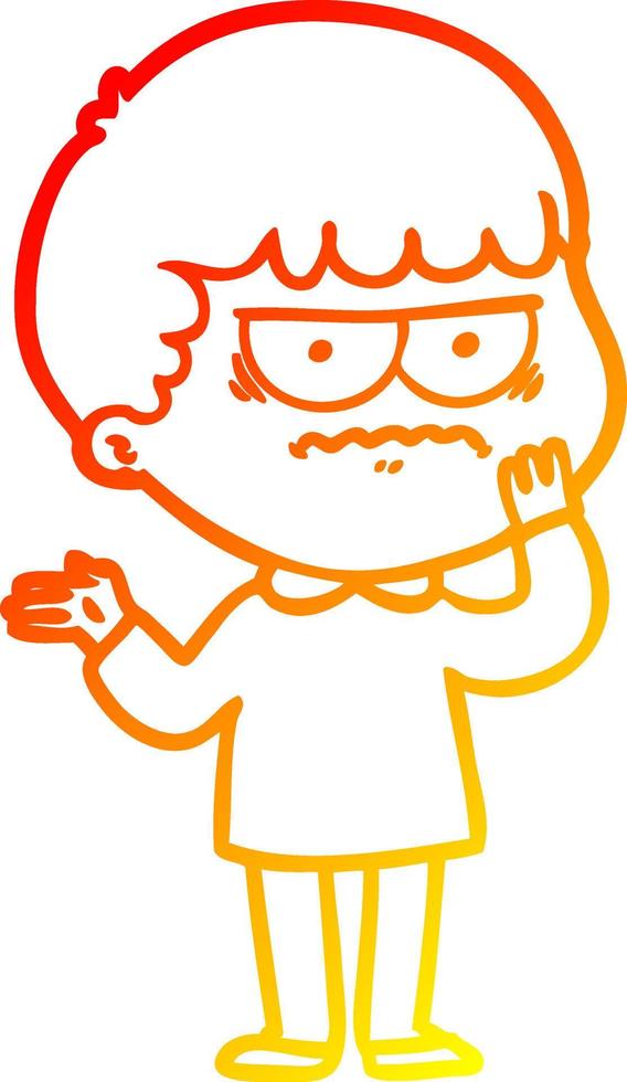 warm gradient line drawing cartoon angry man vector