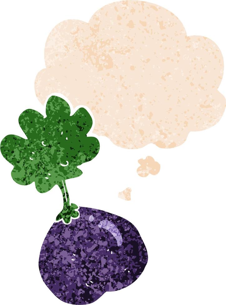 cartoon vegetable and thought bubble in retro textured style vector