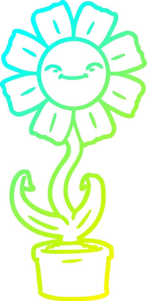 cold gradient line drawing happy cartoon flower vector