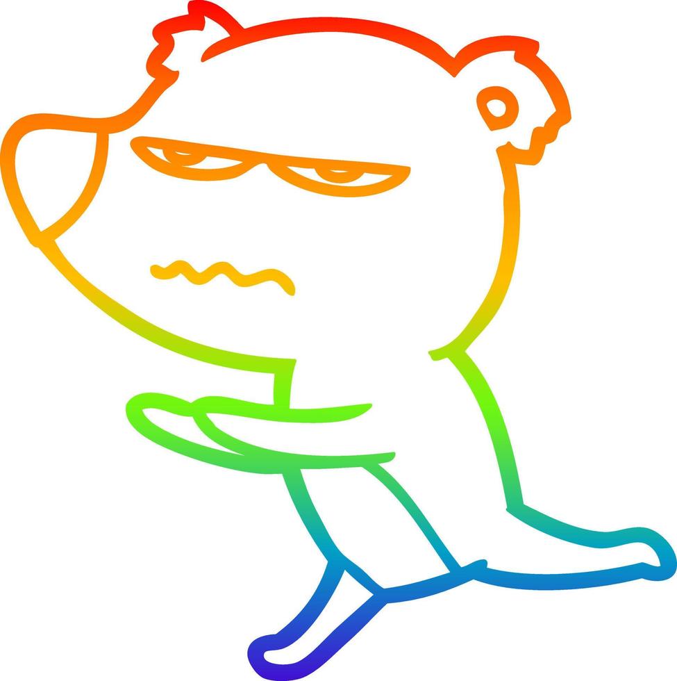 rainbow gradient line drawing angry bear cartoon running vector