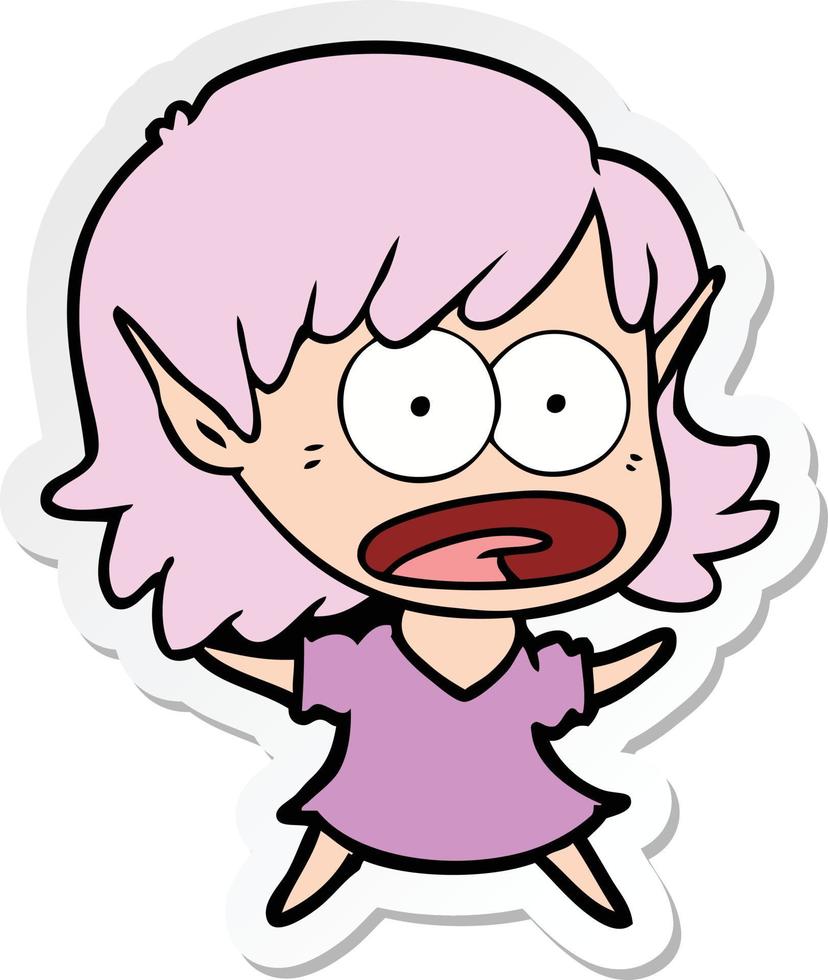 sticker of a cartoon shocked elf girl vector