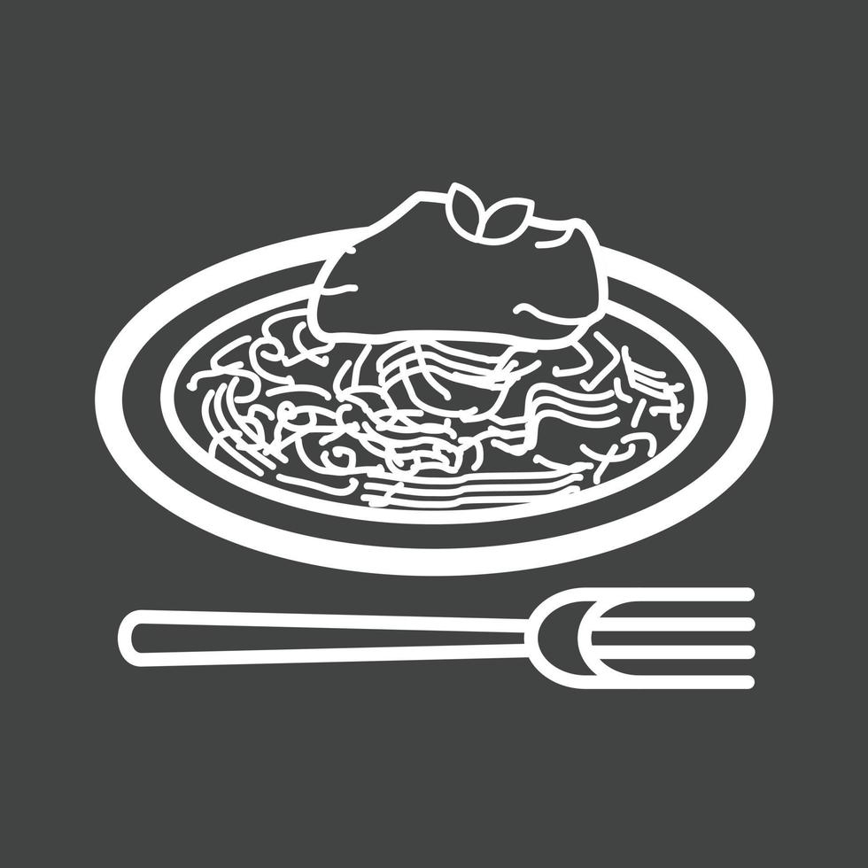 icono de línea invertida de espaguetis a la boloñesa vector