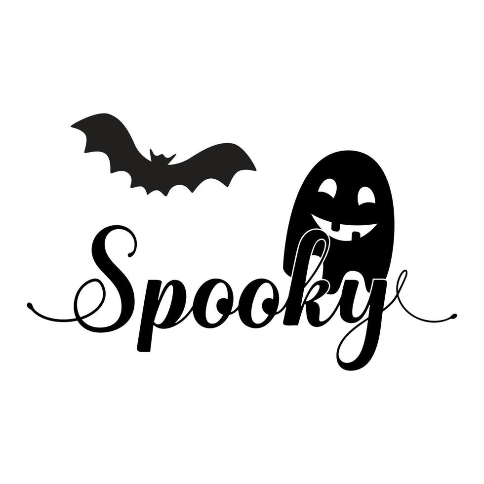 Spooky Halloween party signs. Ghost, bet silhouette on white background. Vector Illustration for prints on t-shirts and bags, posters, cards.